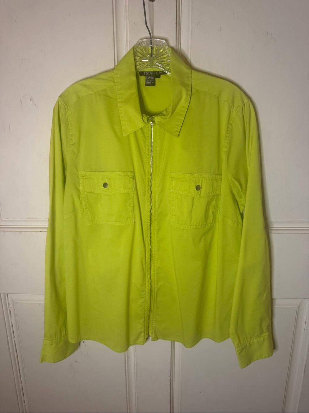 Tracy M Neon Lime Zip-Front Shirt Jacket